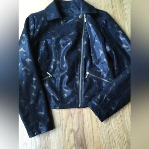 This is a Rock & Republic imitation leather motorcycle style jacket, size large